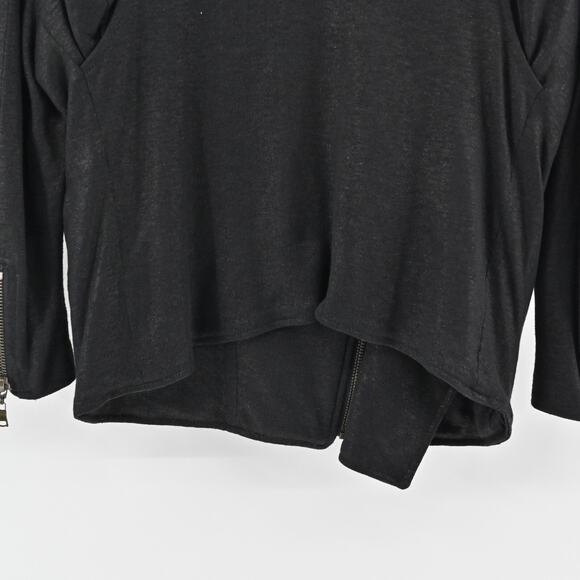 MONROW Jacket Womens Size M Black Linen Moto Asymmetrical‎ Zip Front Rocker Chic - Picture 6 of 12